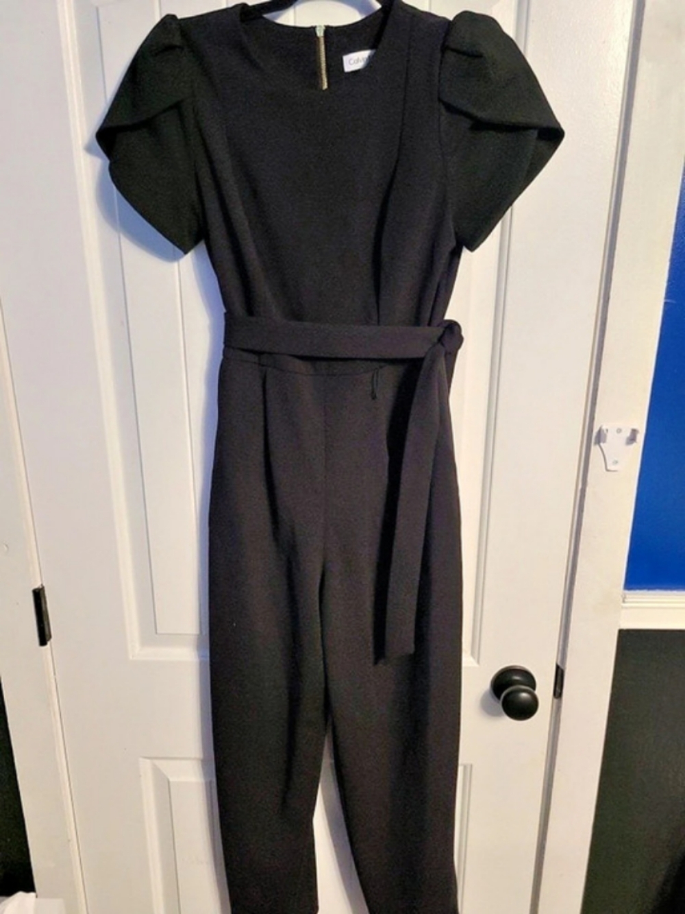 Calvin Klein Women's Tie-Waist Tulip-Sleeve Jumpsuit Black